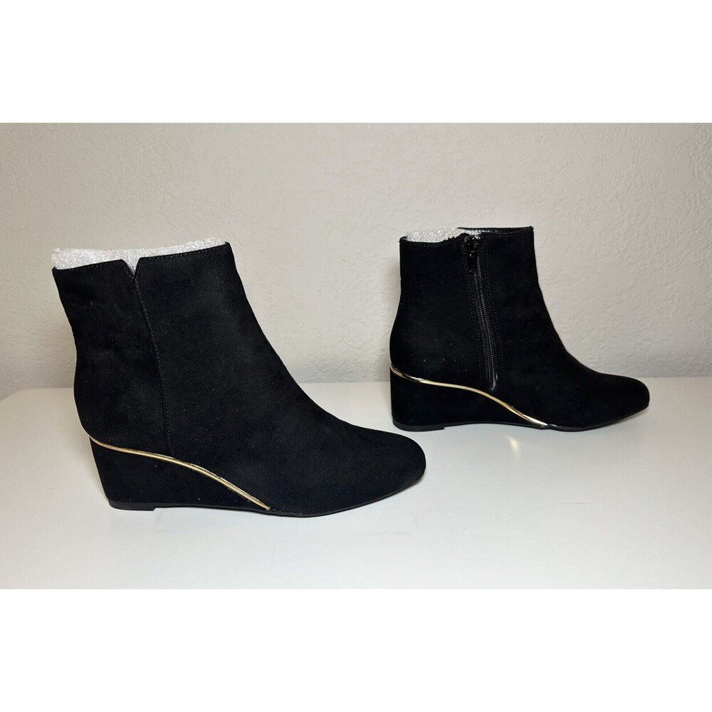 Alfani Bea Women's Faux‎ Suede Chelsea Wedge Ankle Boots Black US 6M